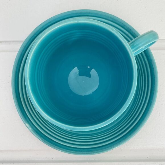 Fiestaware Vintage Original Turquoise Glaze Teacup and Saucer Circa 1937-1959 - Picture 3 of 8
